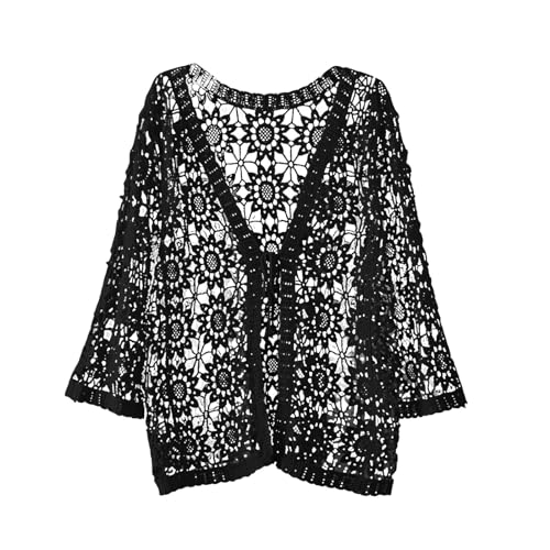 Damen Ärmellos Strickweste Häkelweste Blumenmuster Retro Ärmellos Vorne Offen Kurze Weste Schal Strickjacke Strick Weste Gilet Häkeln Hohl Spitze Vielseitiger ärmelloser dünner Außen (One Size) von Generisch