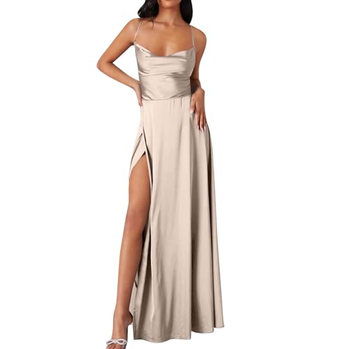 Damen Abendkleid Lang mit Schlitz Satin Ballkleid Elegant Korsett Abschlusskleid A-Linien Abiballkleider Spaghetti Neckholder Partykleid Lange V-Ausschnitt Brautjungfernkleider Khaki L Damen Abendkleid Lang mit Schlitz Satin Ballkleid Elegant Korsett Abschlusskleid A-Linien Abiballkleider Spaghetti Neckholder Partykleid Lange V-Ausschnitt Brautjungfernkleider Khaki L von Generisch