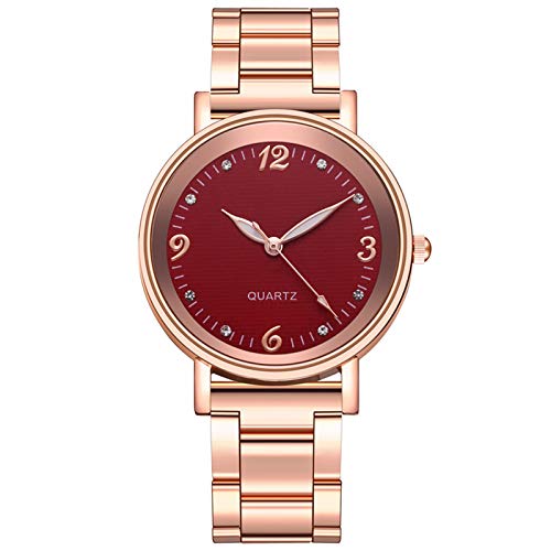 Damen Analog Quarz Uhr mit Lederarmband Frauen lässige Damenuhr beliebte Netz Wild Mode mit Gürtel Dekoration Uhr (Red, One Size) von Generisch