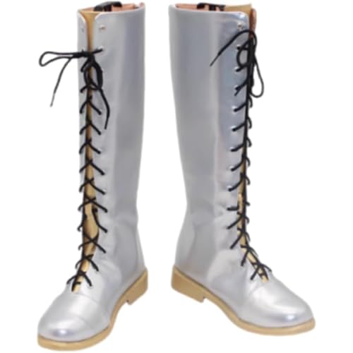 Damen Anime Cosplay Stiefel Für Rumi PU Leder Fancy Bühne Performance Requisiten Schuhe Halloween Comic Con (Silber,44) von Generisch