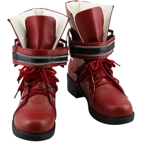 Damen Anime Cosplay Stiefel Für Tifa Lockhart Mode PU Leder Fancy Bühne Performance Requisiten Schuhe Halloween Comic Con (Rot,38) von Generisch