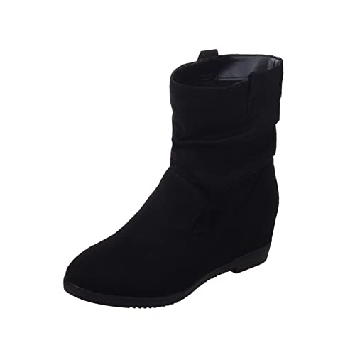 Damen Ankle Boots Britischer Stil Mode Plissee Rundkopf Lässige Stiefel für Jede Gelegenheit (Black, 39) von Generisch