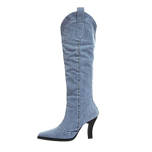 Damen Ankle Boots Modische Stiefel Hoher Absatz Elegante Schuhe für Frauen Trendy Fashion Fashion Boots (Blue, 38) von Generisch