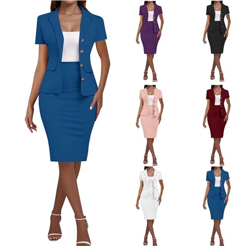 Damen Anzug Elegant 2 Teilig Business Blazer und Rock Zweiteiliger Kurzarm Sommeranzug Einfarbig Anzug Set Sommer Bleistiftrock 2-Teiliges Büro Arbeits Jacke und Rock Outfit Blau S Damen Anzug Elegant 2 Teilig Business Blazer und Rock Zweiteiliger Kurzarm Sommeranzug Einfarbig Anzug Set Sommer Bleistiftrock 2-Teiliges Büro Arbeits Jacke und Rock Outfit Blau S von Generisch