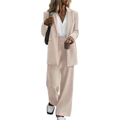 Damen-Anzug-Set in Übergröße, lässig, locker, langer Blazer, Jacken und Hosenanzüge mit weitem Bein, aprikose, XL von Generisch