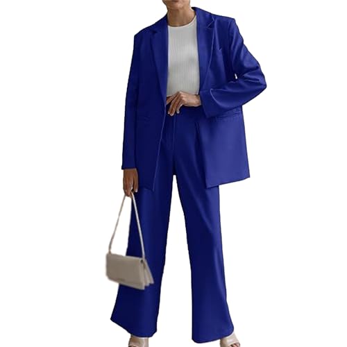 Damen-Anzug-Set in Übergröße, lässig, locker, langer Blazer, Jacken und Hosenanzüge mit weitem Bein, blau, XXL von Generisch