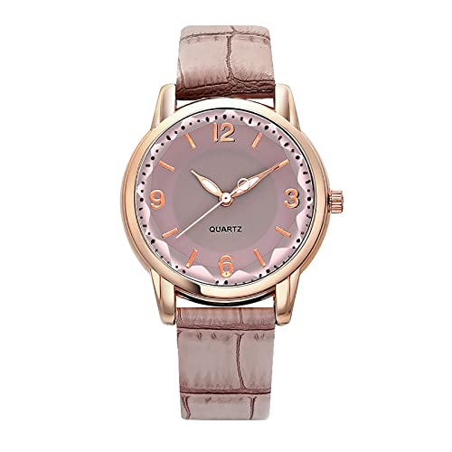 Damen-Armbanduhr Frauen-Uhr-Damen-Lederband-Quarz-Armbanduhr-weibliche Moderne einfache Uhr (Purple, One Size) von Generisch