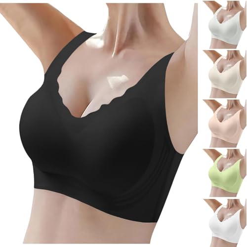 Damen BH ohne Bügel Bequemer Nahtloser Soft BH,V-Ausschnitt, Bügelloser Gepolstert Seamless BH, Sport Schlaf Glatte Bralette,Weiche und Atmungsaktive Materialien, Perfekt für Alltag und Sport von Generisch