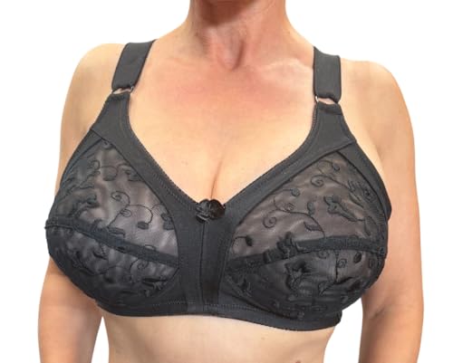 Damen BH ohne Bügel mit Spitze Sport BH und verstellbaren Trägern 80A-110E (DE/NL/SE/PL, Körbchengröße & Bandgröße, B, 100, schwarz) von Generisch