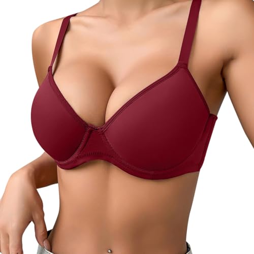 Damen BHS Underwired Große Größe BH mit Bügel Comfy T Shirt BHS Brüste Basic Unsichtbar Smooth Push Up Gepolstert Bralette Dünn Bequem Atmungsaktiv Softschalen Bra Klassische Top von Generisch