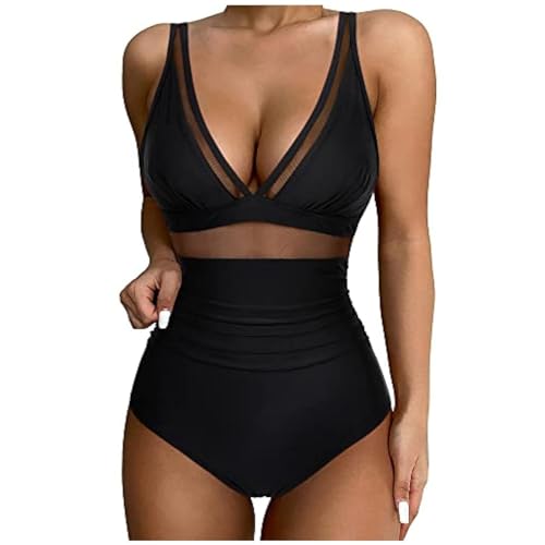 Damen Badeanzug,Badeanzug Damen Bauchweg Badeanzug Push Up Bademode - Badeanzug V-Ausschnitt Mit Shaping Effekt Bauchweg Schwimmanzug Sport Bademode Große Größen Einteiliger Badeanzüge Rot 3XL von Generisch