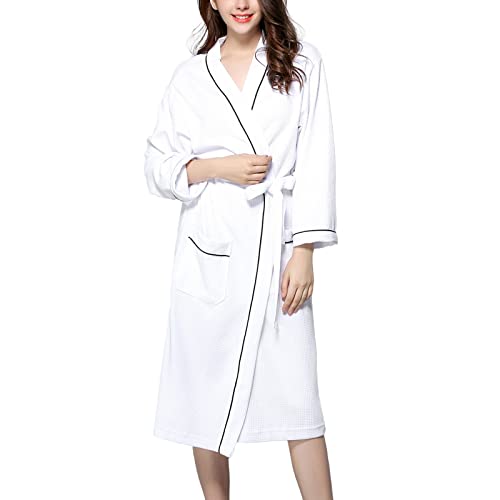 Damen-Bademantel aus Baumwolle, Waffelmuster, leicht, weich, mit Gürtel, atmungsaktive Nachtwäsche, bequeme Langarm-Nachtwäsche, perfekt für Zuhause, Spa und Loungewear, weiß, 36 Damen-Bademantel aus Baumwolle, Waffelmuster, leicht, weich, mit Gürtel, atmungsaktive Nachtwäsche, bequeme Langarm-Nachtwäsche, perfekt für Zuhause, Spa und Loungewear, weiß, 36 von Generisch