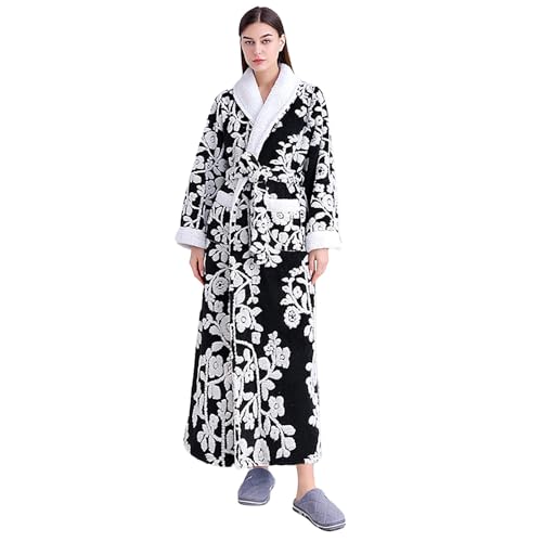 Damen-Bademantel aus Fleece, ohne Kapuze, Damen-Bademantel, Kimono, Blumenmuster, lang, warm, flauschig, bedruckt, luxuriös, dicker Hausmantel, luxuriös, weicher Bademantel für Winter, Schlafzimmer Damen-Bademantel aus Fleece, ohne Kapuze, Damen-Bademantel, Kimono, Blumenmuster, lang, warm, flauschig, bedruckt, luxuriös, dicker Hausmantel, luxuriös, weicher Bademantel für Winter, Schlafzimmer von Generisch