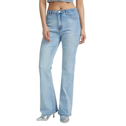 Damen Baggy Jeans Stretch Wide Leg Weite Jeanshosen High Waist Stretch Bequeme Jeggings Bein Hose Große Größen Weiter Beinschnitt für Party Freizeit Mit 4 Taschen von Generisch