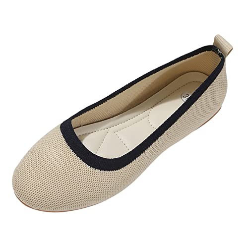 Damen Ballerina Flache Schuhe Runde Zehe Strick Kleid Schuhe Niedriger Keil Slip On Ballerina Walking Flats Schuhe für Frauen Bequem Weich Schuhe Komfort Niedriger Keil Slip On Walking Kleid Schuhe von Generisch