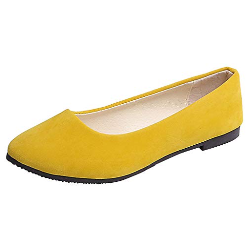 Damen-Ballerinas, schlichte, legere flache Schuhe, einfarbig, Pumps, Damen, Mädchen, Dolly Ballett, Ballerina, Arbeit, intelligent, Büro, formell, Komfort, spitzer Zehenbereich, Schlupfschuhe, gelb, von Generisch
