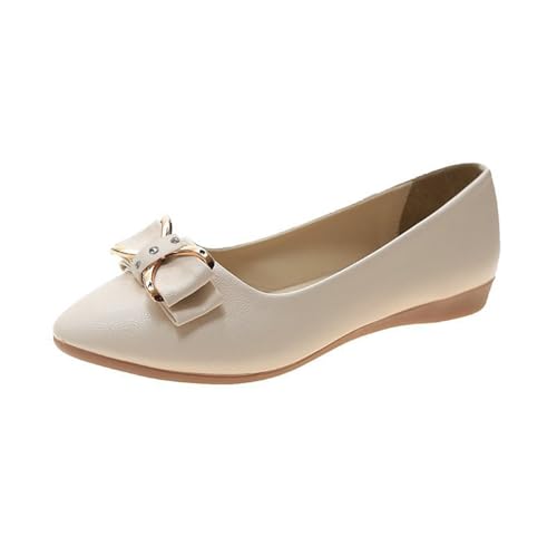 Damen Ballerinas Mit Schleife, Damenschuhe Flache Weiches Schlupfschuhe Slip On Walkingschuhe Leder Ballet Freizeitschuhe Flat Barfußschuhe Rutschfest Loafers Solid Color Halbschuhe Mokassins von Generisch