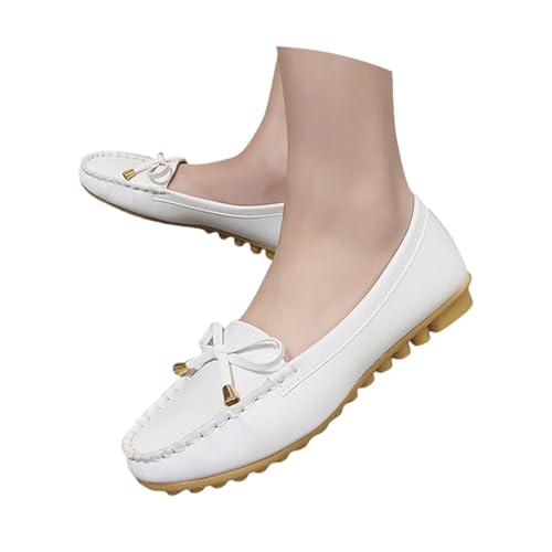 Damen Ballerinas Schuhe Flache Mokassins ohne schnürsenkel Bootsschuhe Elegante Mary Jane Halbschuhe mit Schleife Runde Zehe Freizeit Arbeitsschuhe Weich Fahrschuhe rutschfest Outdoor Walkingschuhe von Generisch