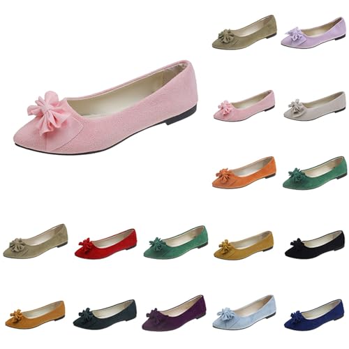 Damen Ballerinas flach klassisch, Elegante und Bequeme Ballettschuhe mit Schleifenbesatz Weich Faux Wildleder Flach Spitze Pumps Weiches Loafer Slip On Knit Kleid Schuhe Bootsschuhe von Generisch