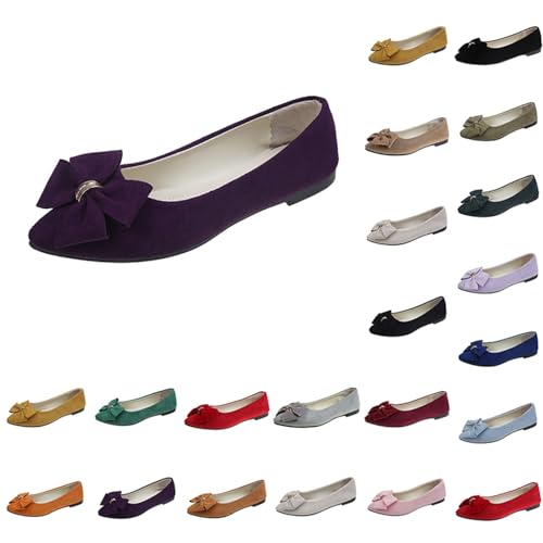 Damen Ballerinas mit Schleife Vegan Weich Faux Wildleder Flach Spitze Pumps Elegant Slip On Knit Kleid Schuhe Mittelfußstütze strapazierfähige Laufsohle leicht & flexibel Bootsschuhe Damen Ballerinas mit Schleife Vegan Weich Faux Wildleder Flach Spitze Pumps Elegant Slip On Knit Kleid Schuhe Mittelfußstütze strapazierfähige Laufsohle leicht & flexibel Bootsschuhe von Generisch