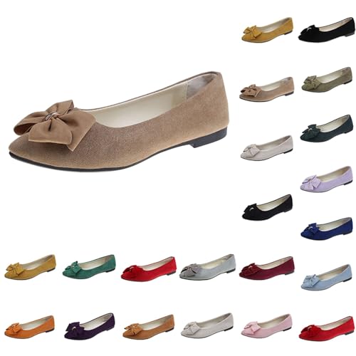 Damen Ballerinas mit Schleife Vegan Weich Faux Wildleder Flach Spitze Pumps Elegant Slip On Knit Kleid Schuhe Mittelfußstütze strapazierfähige Laufsohle leicht & flexibel Bootsschuhe Damen Ballerinas mit Schleife Vegan Weich Faux Wildleder Flach Spitze Pumps Elegant Slip On Knit Kleid Schuhe Mittelfußstütze strapazierfähige Laufsohle leicht & flexibel Bootsschuhe von Generisch