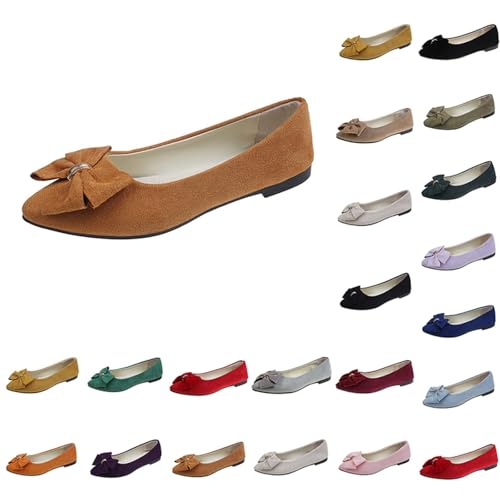Damen Ballerinas mit Schleife Vegan Weich Faux Wildleder Flach Spitze Pumps Elegant Slip On Knit Kleid Schuhe Mittelfußstütze strapazierfähige Laufsohle leicht & flexibel Bootsschuhe Damen Ballerinas mit Schleife Vegan Weich Faux Wildleder Flach Spitze Pumps Elegant Slip On Knit Kleid Schuhe Mittelfußstütze strapazierfähige Laufsohle leicht & flexibel Bootsschuhe von Generisch