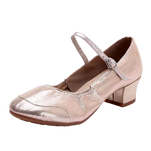 Damen Ballerinas mit niedrigem Absatz Plateau Pumps Retro Plateau Hausschuhe Schnalle Geschlossen Einfarbig Freizeitschuhe Casual Mode Einzelschuhe Runde Zehe Mary Jane Halbschuhe, rose gold, 41 EU von Generisch