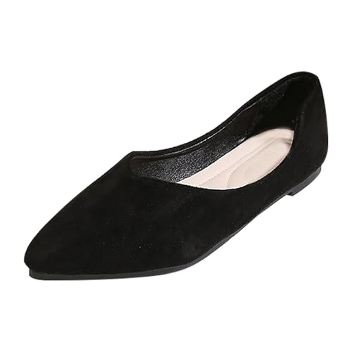 Damen Ballett Flache Spitze Zehenpartie V-Schnitt -On Bequeme Casual Working Wanderschuhe (Black, 39) von Generisch