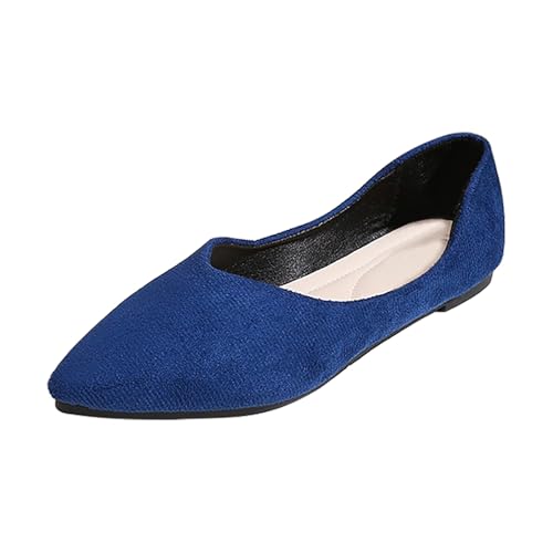 Damen Ballett Flache Spitze Zehenpartie V-Schnitt -On Bequeme Casual Working Wanderschuhe (Blue, 42) von Generisch
