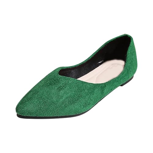 Damen Ballett Flache Spitze Zehenpartie V-Schnitt -On Bequeme Casual Working Wanderschuhe (Green, 36) von Generisch