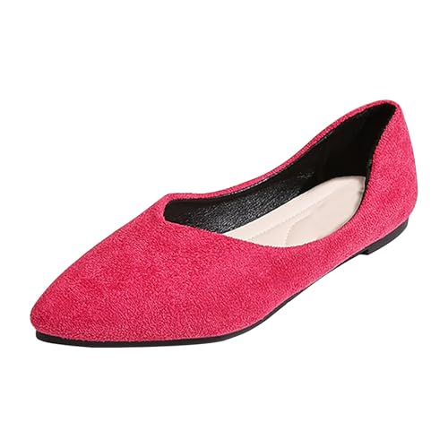 Damen Ballett Flache Spitze Zehenpartie V-Schnitt -On Bequeme Casual Working Wanderschuhe (Hot Pink, 37) von Generisch