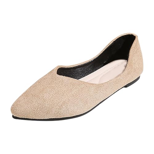 Damen Ballett Flache Spitze Zehenpartie V-Schnitt -On Bequeme Casual Working Wanderschuhe (Khaki, 38) von Generisch