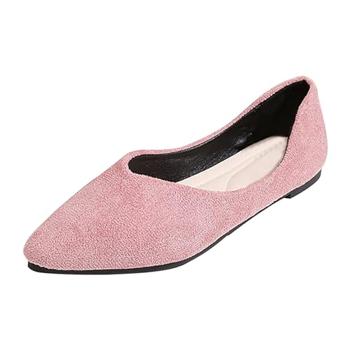 Damen Ballett Flache Spitze Zehenpartie V-Schnitt -On Bequeme Casual Working Wanderschuhe (Pink, 37) von Generisch