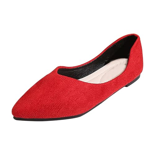 Damen Ballett Flache Spitze Zehenpartie V-Schnitt -On Bequeme Casual Working Wanderschuhe (Red, 39) von Generisch