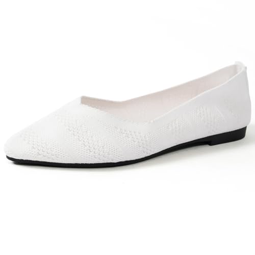 Damen-Ballettschuhe, atmungsaktiv, weich, gestrickt, spitzer Zehenbereich, Slipper, flach, bequem, leicht, Walking-Slipper, weiß, 38.5 EU Damen-Ballettschuhe, atmungsaktiv, weich, gestrickt, spitzer Zehenbereich, Slipper, flach, bequem, leicht, Walking-Slipper, weiß, 38.5 EU von Generisch