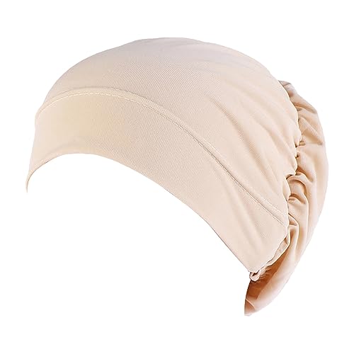 Damen Baumwoll-Turban Schlafmütze Chemo-Hüte Stirnband Muslimischer Turban Schal Weiche Slouchy Haarabdeckung Kopf Schweißband (Beige, Einheitsgröße) von Generisch