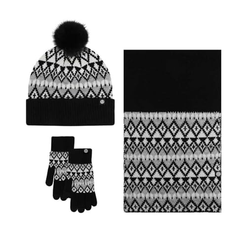 Damen Beanie Hut Handschuhe Set - Set Mütze Schal Handschuhe Beanie mit Fellbommel + Schlauchschal warme Wolle warmem Strickfleece-Futter Haube Wintermütze Strickmütze mit scarf Damen Herren von Generisch