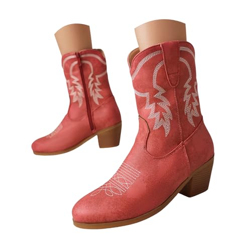 Damen Biker Boots, Ledermid-Calf Stiefel mit Schnallen und Reißverschluss, modische Stiefeletten für Damen, bequeme Damenstiefel für den Alltag und Partys, Trendige Damenstiefel im Bikerlook von Generisch