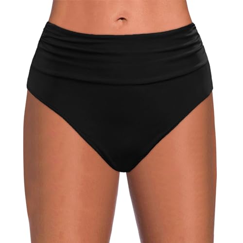 Damen Bikini Hose,Damen Bikinihose Damen Unterteil Schwarz Bikini Unterteil Bikinihose Grosse Grössen mit Falten Hohe Taille für Damen von Generisch