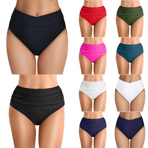 Damen Bikini Hose Damen Bikinihose Damen Unterteil Schwarz Bikini Unterteil Bikinihose Grosse Grössen für Frauen mit Falten Hohe Taille von Generisch