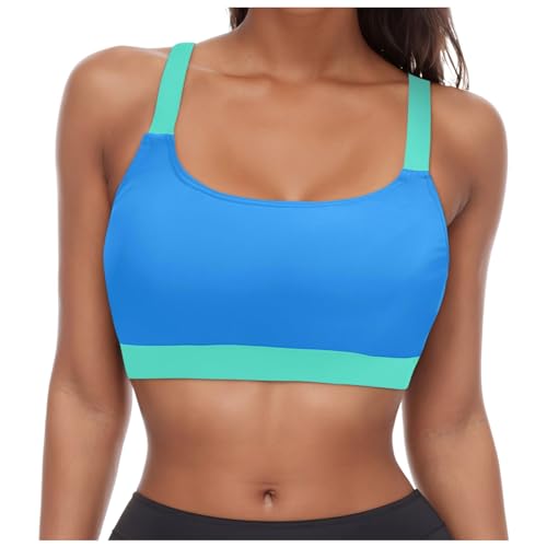 Damen Bikini Oberteil Gepolstert Schnell Trocknend Padded Push Up Swim Sport BH Verstellbar Spaghetti Träger Bademode Swimsuit Rückenfrei Bikinioberteil Workout Bra Top Swimwear von Generisch