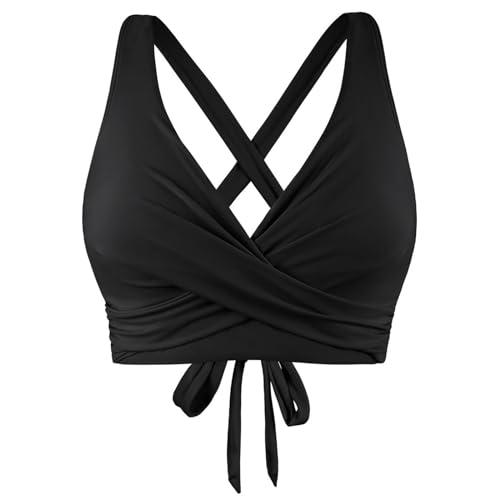 Damen Bikini Oberteil V Ausschnitt Push Up Wickeloptik Lace Up Bralette Bademode Verstellbar Breite Träger Top Schnell Trocknend Bikinioberteile von Generisch