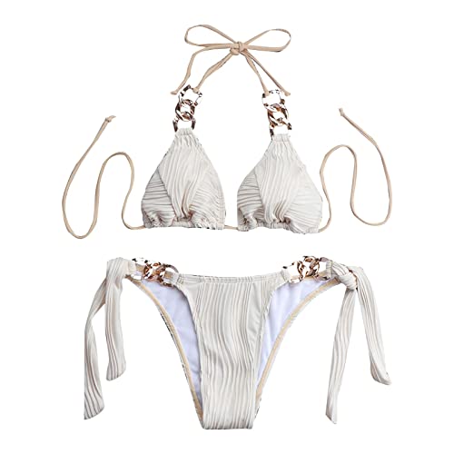 Damen Bikini Set Bikinis Bademode Neckholder Tankini Sets Verstellbare Unterteil Seitlicher Schnürung 2-teiliges Damen-Bikini-Set am Rücken Badeanzug Swimmsuit Set Bikini Sets für Strand, Pool von Generisch