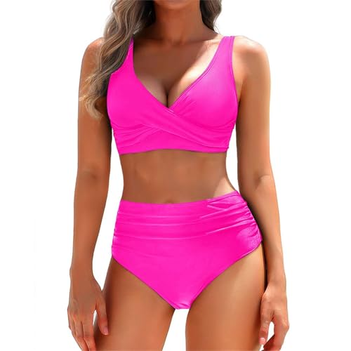Damen Bikini Set Mit Schalbluse,Push Up Verstellbar Crossover Neckholder Bikinioberteil Gedruckt High Waist Bikinis Bademode Bauchweg Swimsuit Zweiteiler Damen Elegant Modisch Und Vielseitig von Generisch