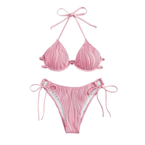 Damen Bikini Set Triangel Brazilian Bikini Bademode Zweiteiliger Badeanzug Low Waist Zweiteiliger Badeanzug Triangel Bikini Oberteil+String Bkinihose Schwimmanzug Strandmode für Teenager Kinder von Generisch