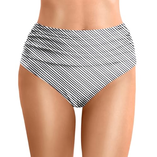 Damen Bikinihose Retro Ruched Bauchweg Klassisch Schwarze Badehose Strandhose Grosse Grössen für Frauen Einfarbiges Bikinis für Damen Klassisch Bequemer Bikini Slip für Strand (02-Grey, XXL) von Generisch