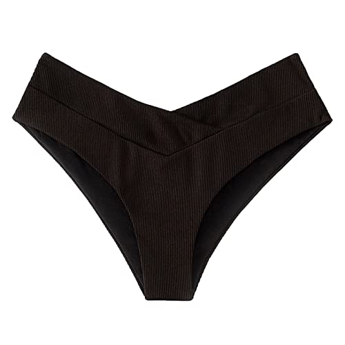Damen Bikinihose V Schnitt hohe Taille gerippt hoher Schnitt frecher Badeanzug Badeanzughose Hipster Bikini Slip von Generisch