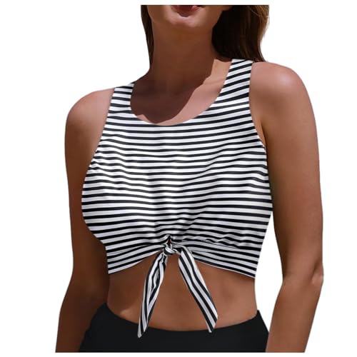 Damen Bikinioberteile Tanktop mit Gepolsterter Cut-Out Knoten Vorne U-Ausschnitt Bauchfreies Kurz Top Sport Bikini Badeanzug Oberteil Sommer Einfarbig Strand Swimsuit Bikinitop Große Brüste von Generisch