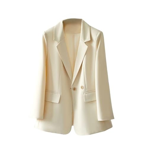 Damen Blazer Jacken Langarm Revers Büro Blazer mit Taschen Frühling Herbst Lockere Passform Arbeit Freizeit Oberbekleidung Leicht Elegant Strickjacke Creme 3XL von Generisch