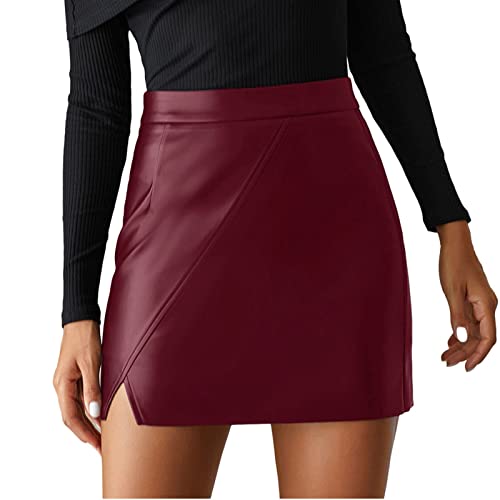 Damen Bleistiftrock Lederoptik-Lederrock Schwarz Knielang Minirock Kunstleder-Rock Große Größen Leather Biker Skirt Minirock Mit Schlitz Wickerock Kurzer Rock Bodycon Kunstlederrock von Generisch